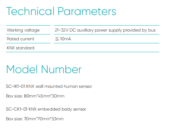 KNX motion sensor technical parameters