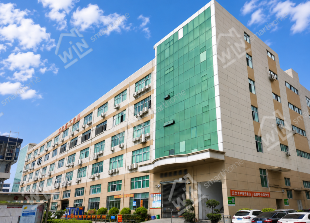 Shenzhen smart home manufacturing facility with automated production lines and ISO9001-certified quality management system supporting Matter, Zigbee, and OEM smart home device production.
